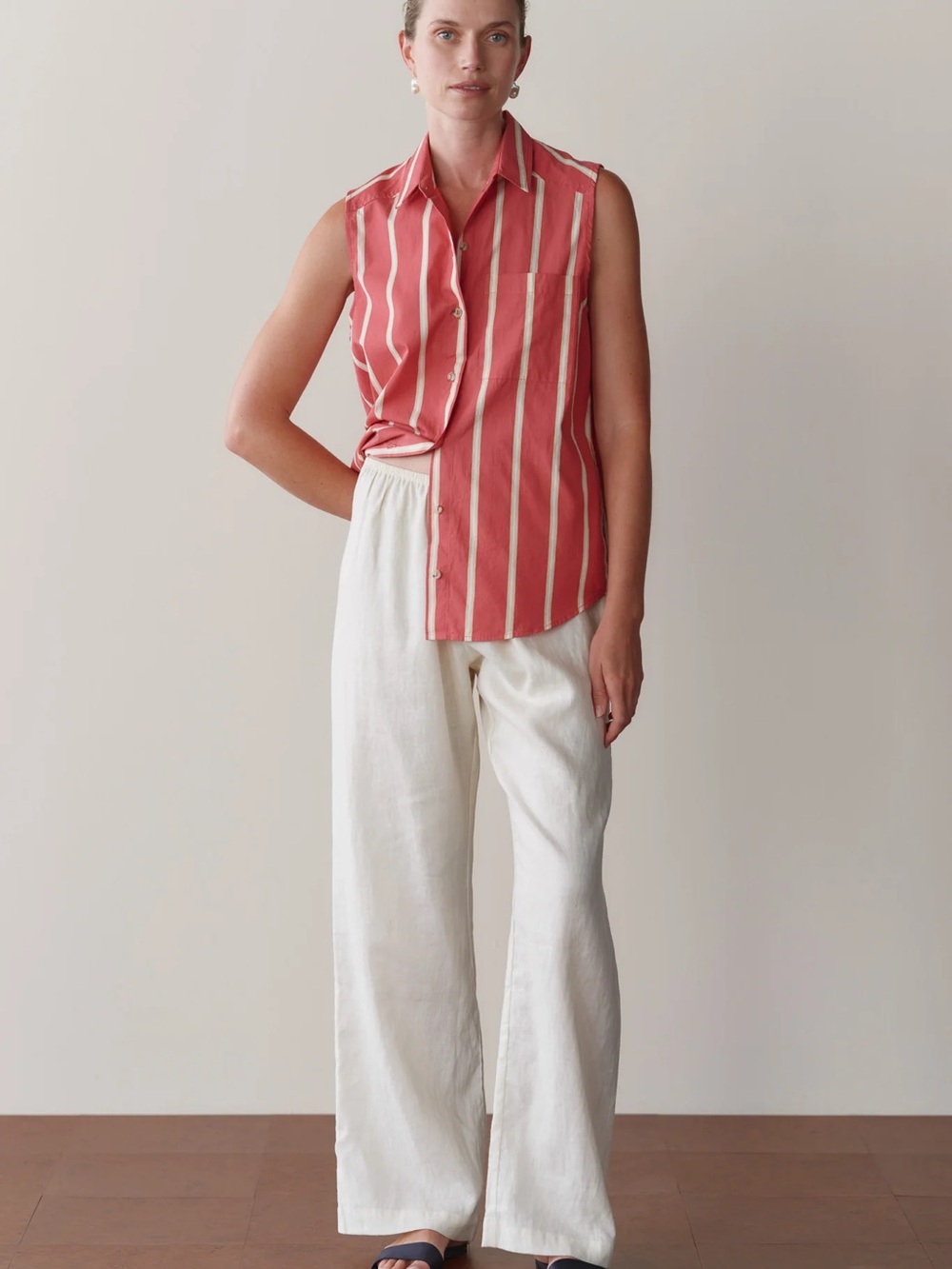 Donni XS Crème Off-White Cotton Pants Elastic Waist